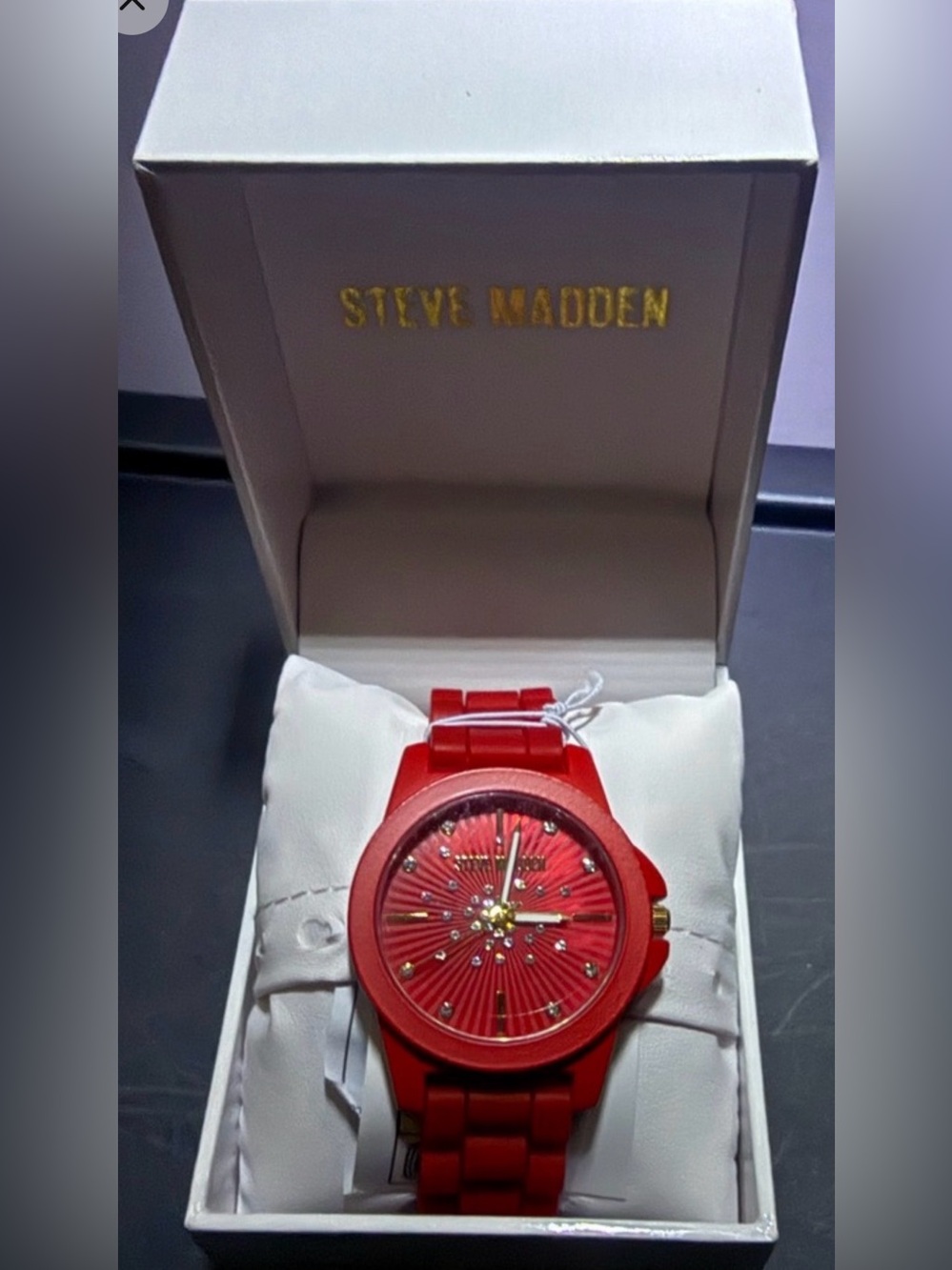 Steve Madden Red Crystal Accent Women’s Bracelet Watch